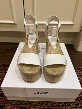 Vince White Leather Wedge Sandals